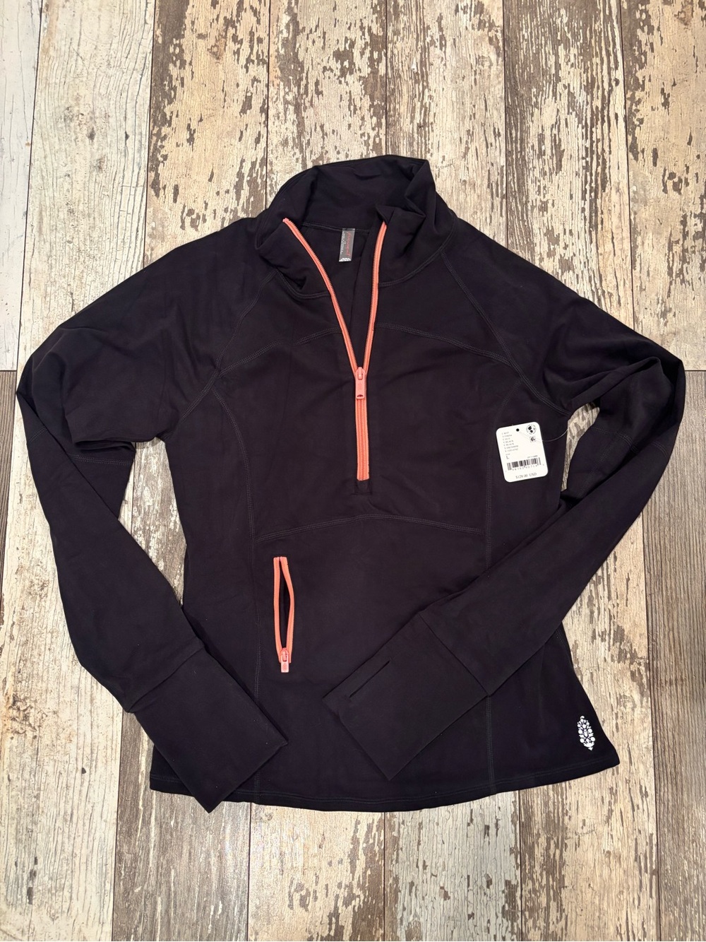 Free People Women’s Black Half-Zip Pullover with Coral Trim